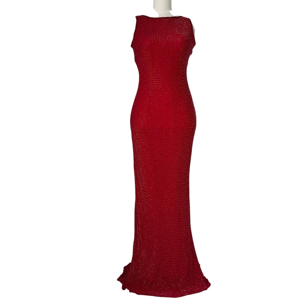 STENAY | Red Silk Beaded Open Back Gown Sz 4